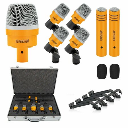 5 CORE 5 Core 7 Piece Drum Microphone Kit - Dynamic XLR Mic - Kick Bass Tom Snare Cymbal Set for Drummers DM 7ACC YLW